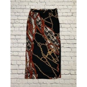 Carmen Marc Valvo Collection Long Skirt Size 10 - Black w/Equestrian Print